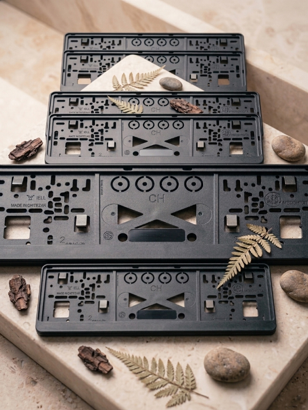 Kennzeichenrahmen für Autos an moderner Limousine